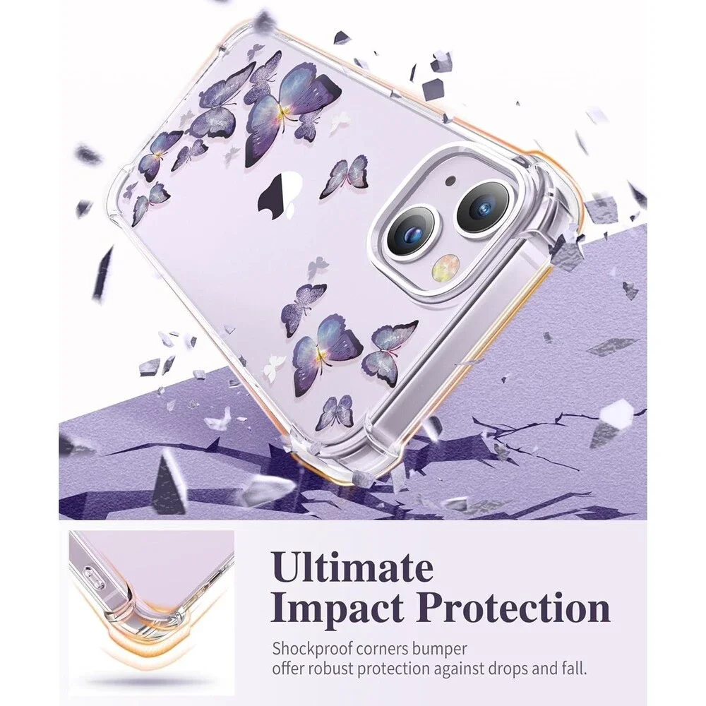 GVIEWIN for iPhone 14 Plus Case 3-in-1 Floral Alluring Butterfly Clear Shockproo